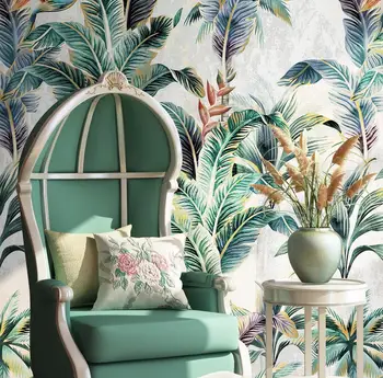 Personalizado adesivo de parede Nórdico de Plantas Tropicais, Florais, Paraíso das Aves de papel de Parede para sala de estar, Mural de parede decoração da casa