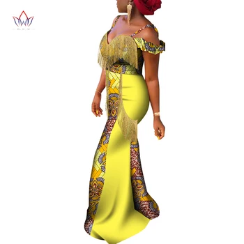 Plus Size Vestido Formal Mulheres Tradicional Africana Moda de Borla Roupas Longos Vestidos Femininos Desgaste Elegante Vestido de Festa WY9326