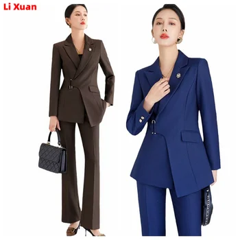 Qualidade de Outono Inverno Formal de Moda feminina Blazer Mulheres Ternos de Negócio com Conjuntos de roupas de Trabalho do Office Casual Calças Casaco do Terno