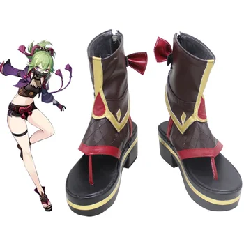 Quente Jogo de Anime Genshin Impacto Cosplay Traje Kuki Shinobu Cos Sapatos Kuki Shinobu Sapatos Marrom para Mulheres Japonês Tamanho de Inicialização 35-46
