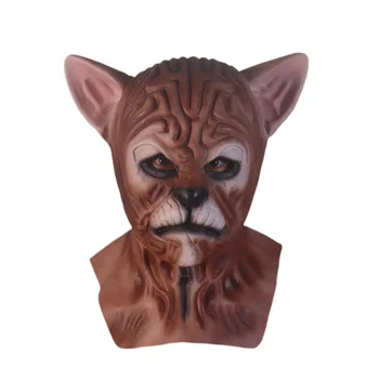 Therian Máscara de Gato Carnaval Engraçado Calvos Animais Cão Roupas de Horror a Cabeça de Látex Mascara de Halloween Rave Cosplay Traje para os Homens