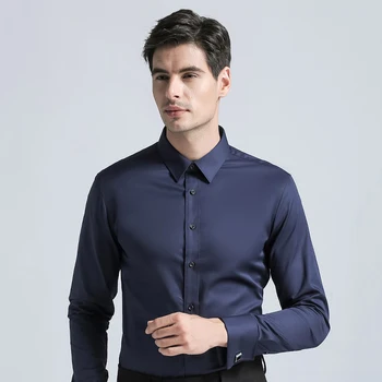 Top Qualidade do Algodão dos Homens Vestido de Camisa dos Homens de Moda de Nova Regulares Ajuste do botão de punho de Camisas de Cor Sólida Manga Longa Ternos Camisas