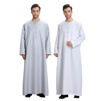 Traje Nacional De Homens Muçulmanos A Roupa Branca Jubba Thobe Manga Longa Roupões De Dubai, Oriente Médio, Homens Islâmica Árabe Kaftan Headwear