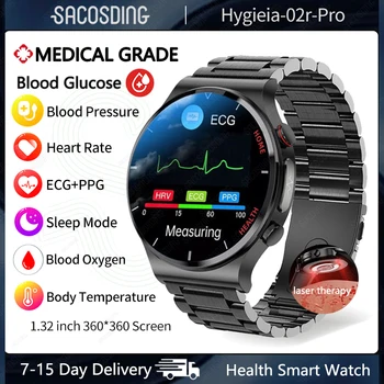 Tratamento de Laser de Três Alta Smart Watch Homens HD Vidro de Safira ECG PPG Coração a Taxa de Açúcar no Sangue de Saúde Tracker Smart Watch 2023 Novo