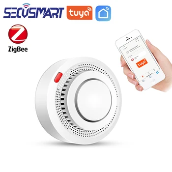 Tuya Zigbee 3.0 Sensor de Fumaça, Sensor de Cozinha Anti Segurança contra Incêndio de Proteção Detector Inteligente de Segurança Home de Som de Alarme Inteligente APLICATIVO Vida