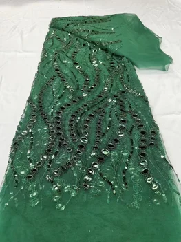 Verde Africano Lantejoulas Tecido Do Laço 2023 Mais Recente Francês Nigeriano Malha Bordado Laço De Tecido Para O Vestido De Festa De Casamento De Costura