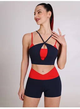 Verão, as Mulheres da Nova Cor Contraste Costura Sexy de Esportes Lazer Yoga Conjunto de Roupas