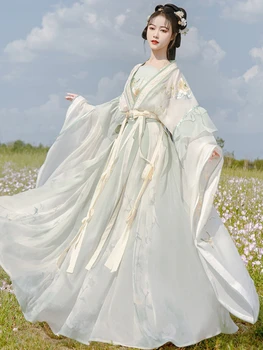 Verão Kawaii Girls Hanfu Fairy Dress Mulher Estética Chinesa Estilo Retro Flor Deus Lorita Hanfu Vestido De Mulher Doce Vestido Midi