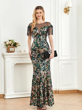 XUIBOL Elegantes Lantejoulas Formal Maxi Vestido 2023 Mulheres Andar de Comprimento Vestido de Noite de Luxo Sereia Festa de Casamento vestido de Baile