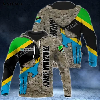 África Tanzânia Crânio Exército Camo Veterano 3D Impressas Capuz Homem Zíper Camisola Camisola Jersey Streetwear Fatos Casaco